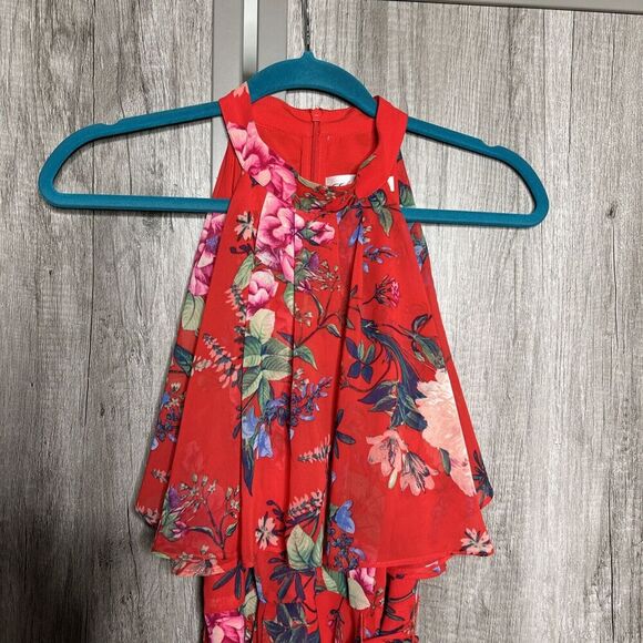 Eliza J Dress High Low Halter Top Red Color Floral Print Size 4 - Picture 3 of 8